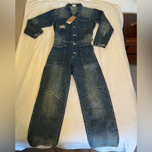 Jean Sen Blue Denim Jumpsuit Large NWT